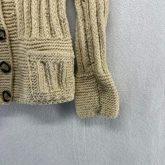 Vintage Fisherman Sweater Women's Small / Medium Beige Tan Cardigan thick 90s - Picture 2 of 8